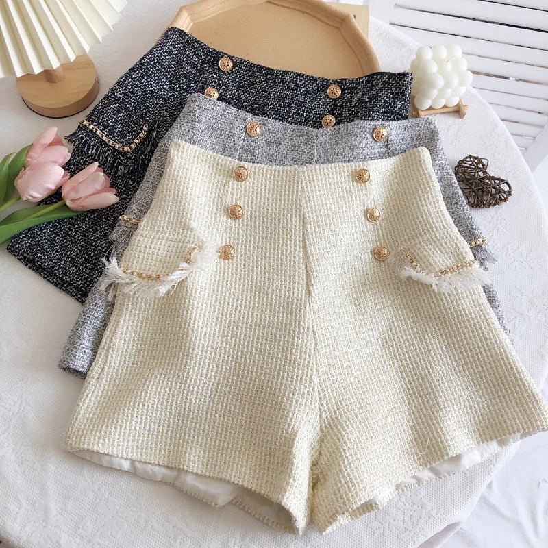 Tweed Double Breasted Tassel Shorts