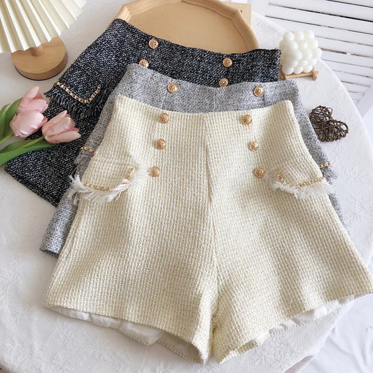 Tweed Double Breasted Tassel Shorts