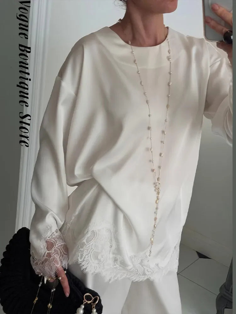 Elegant Lace Patchwork Loose Knee Length Dress for Women
