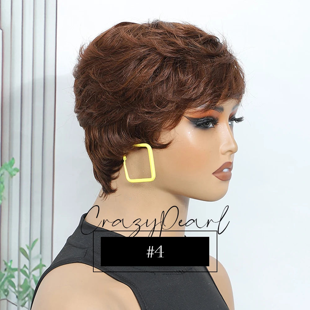 Layered Pixie Cut Human Hair Wig With Bangs for Women