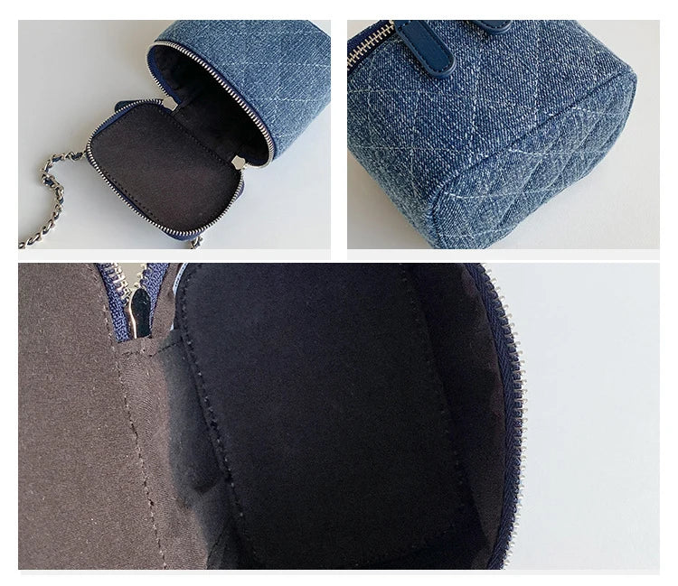 Mini Denim Crossbody Bag with Chain Strap for Women