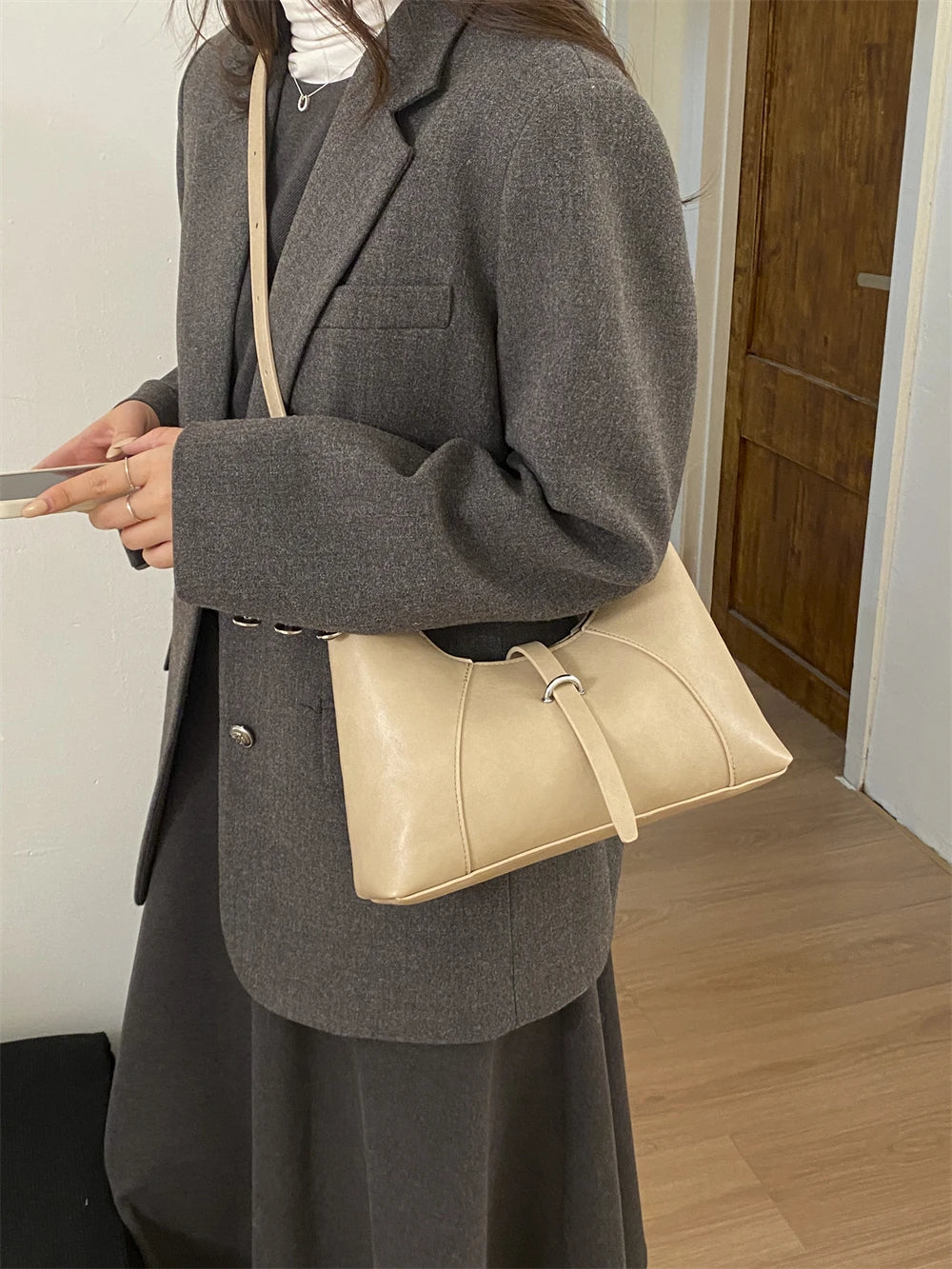 Solid Color Faux Leather Hobo Shoulder Bag for Women