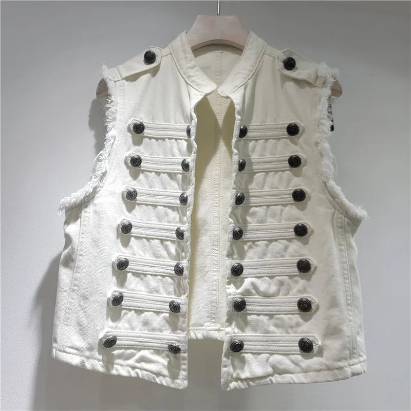 Classic Double Breasted Denim Two Piece Set For Women