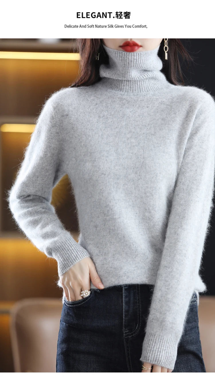 Soft Warm Knit Cashmere Turtleneck Sweater for Women
