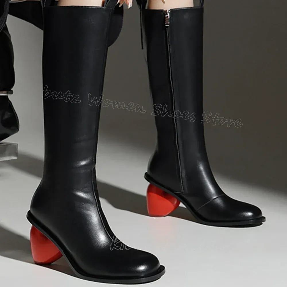 Heart Shaped Heels Knee High Boots