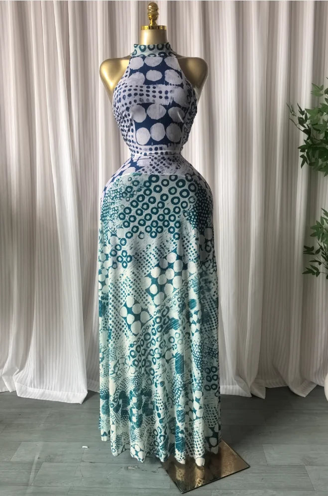 Elegant Printed Sleeveless With Sashes Maxi Dress for Women