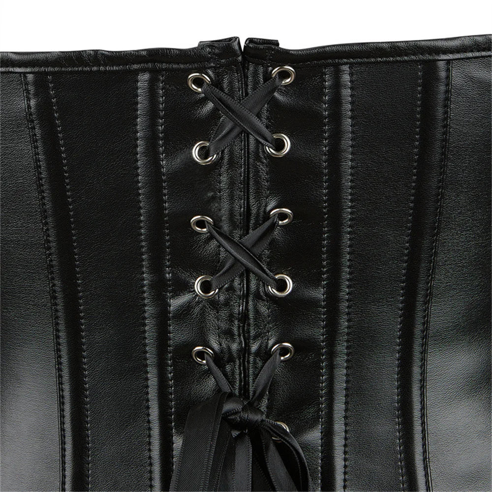 Steampunk Faux Leather Overbust Corset With Zipper for Women