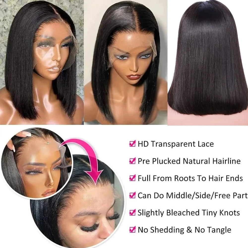 Straight Human Hair Lace Front Bob Wig For Women