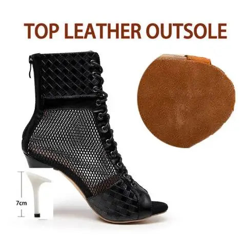 Cross Tied High Heel Ballroom Dance Ankle Boots for Women