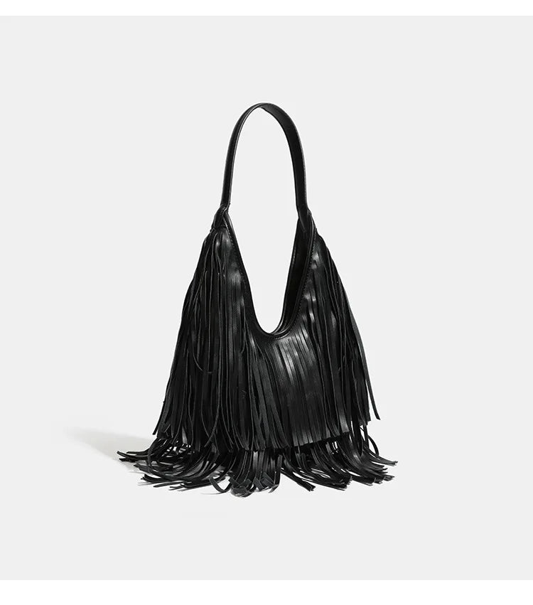 New Women's Shoulder Bag Solid Color Tassel Fashion Women's Shoulder Bag Large Capacity Retro Casual Women's Bag High Quality