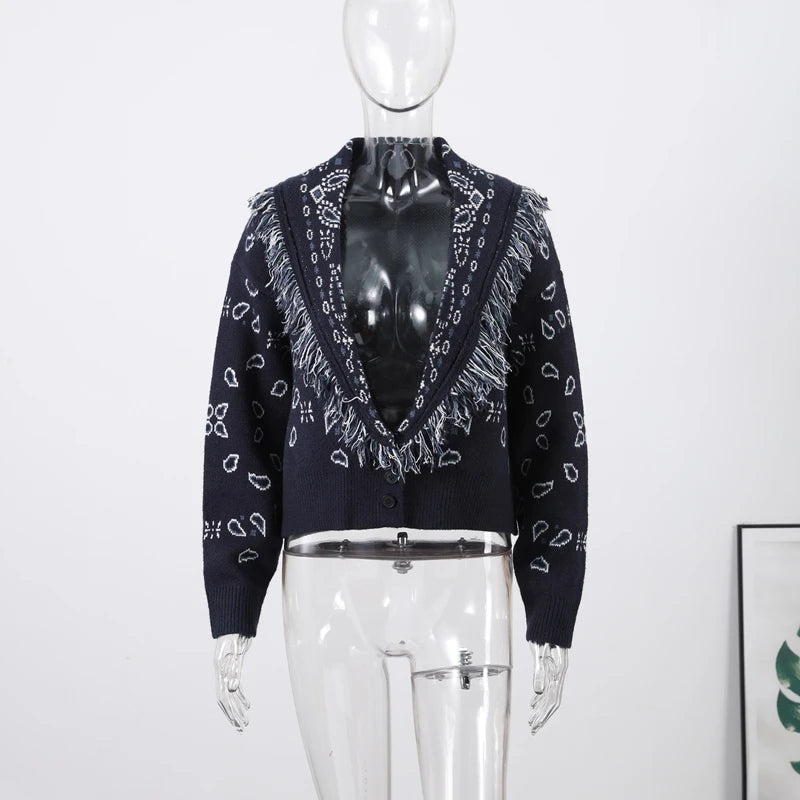 Casual Tassel Knit Open Front Long Cardigan for Women