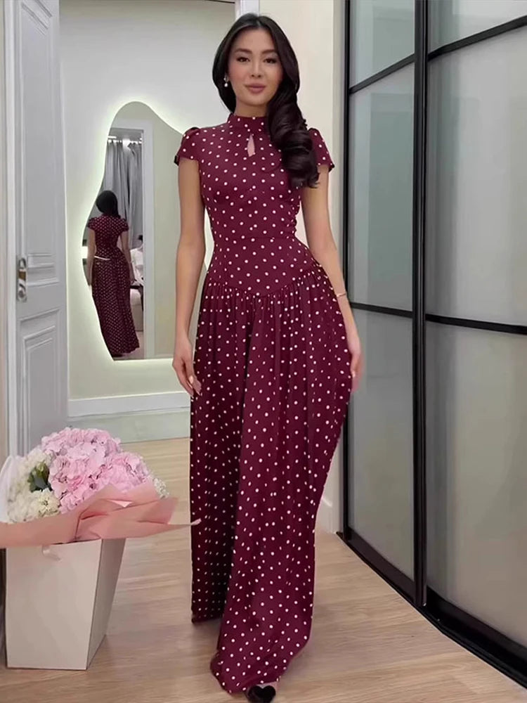 Elegant Hollow Out Lace Up Ankle Length Dress for Women