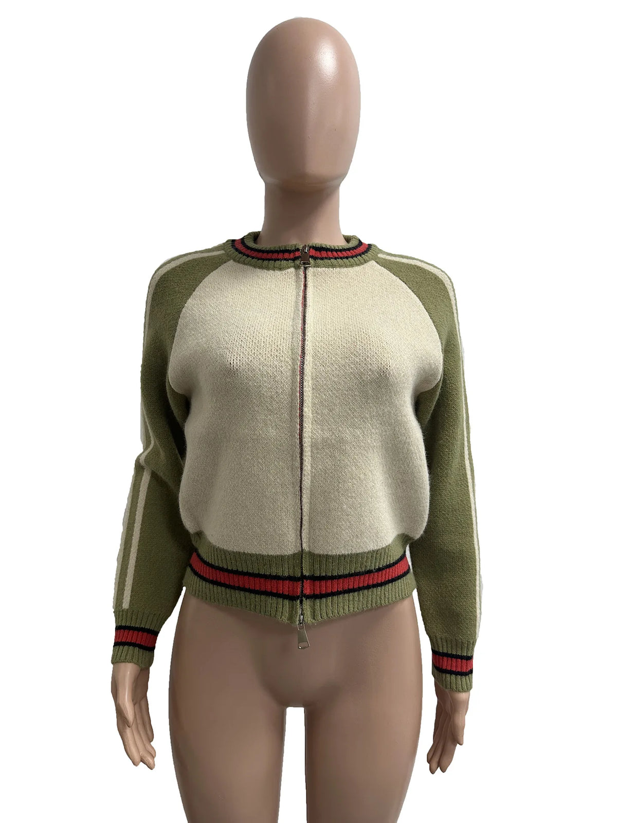 Warm Knitted Cropped Varsity Sweater Jacket for Women