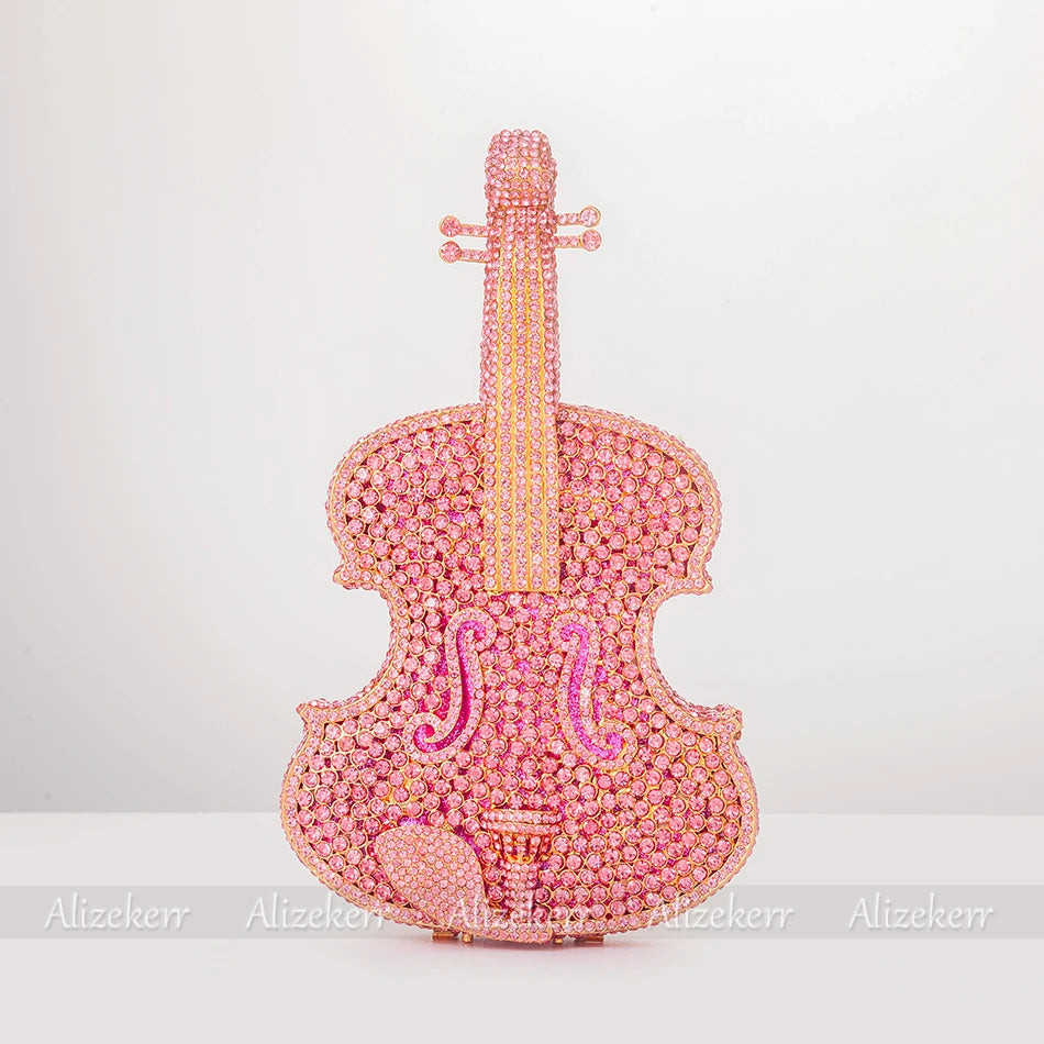 Elegant Crystal Violin Shaped Evening Clutch for Women