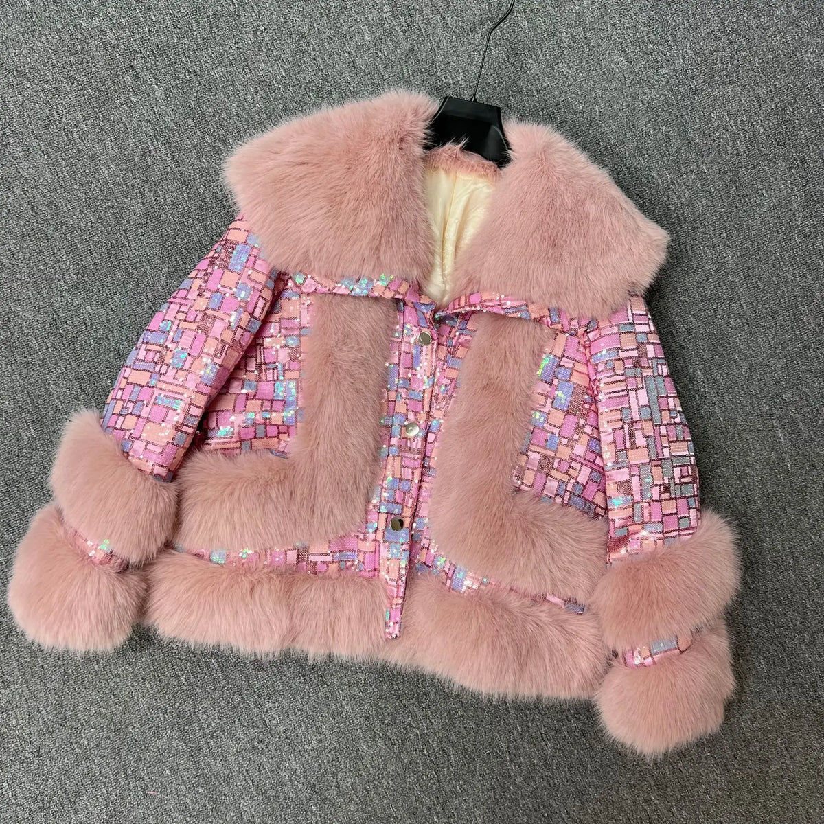 Purple Sequined Faux Fur Coat