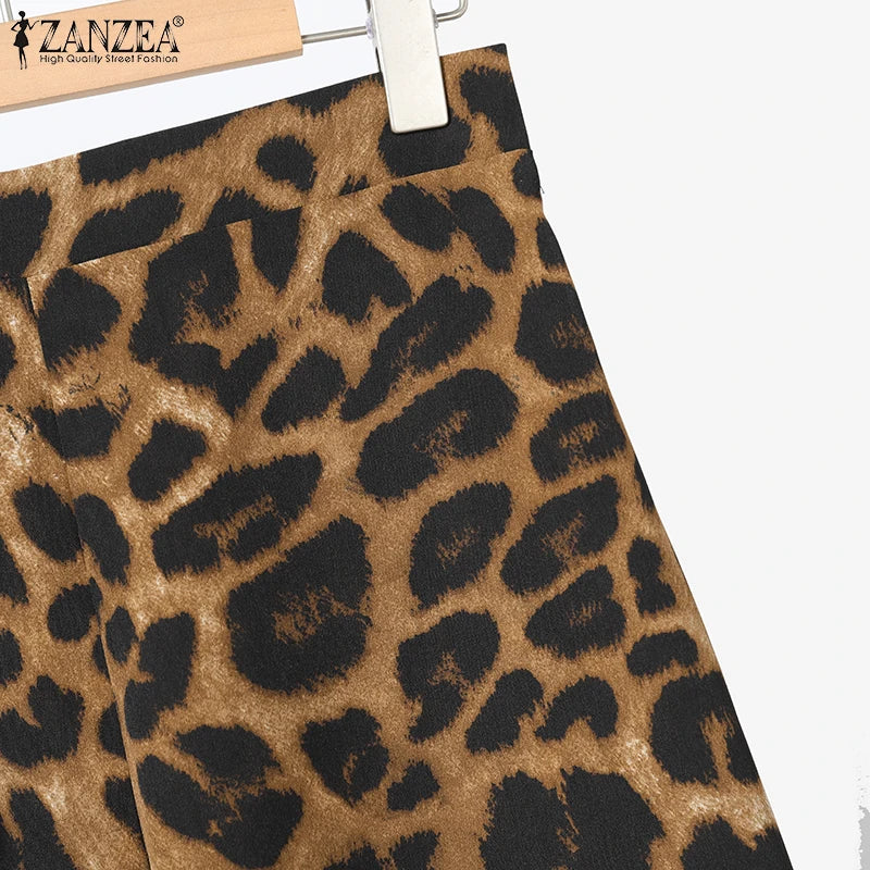 Leopard Print Puff Sleeve Pants Set