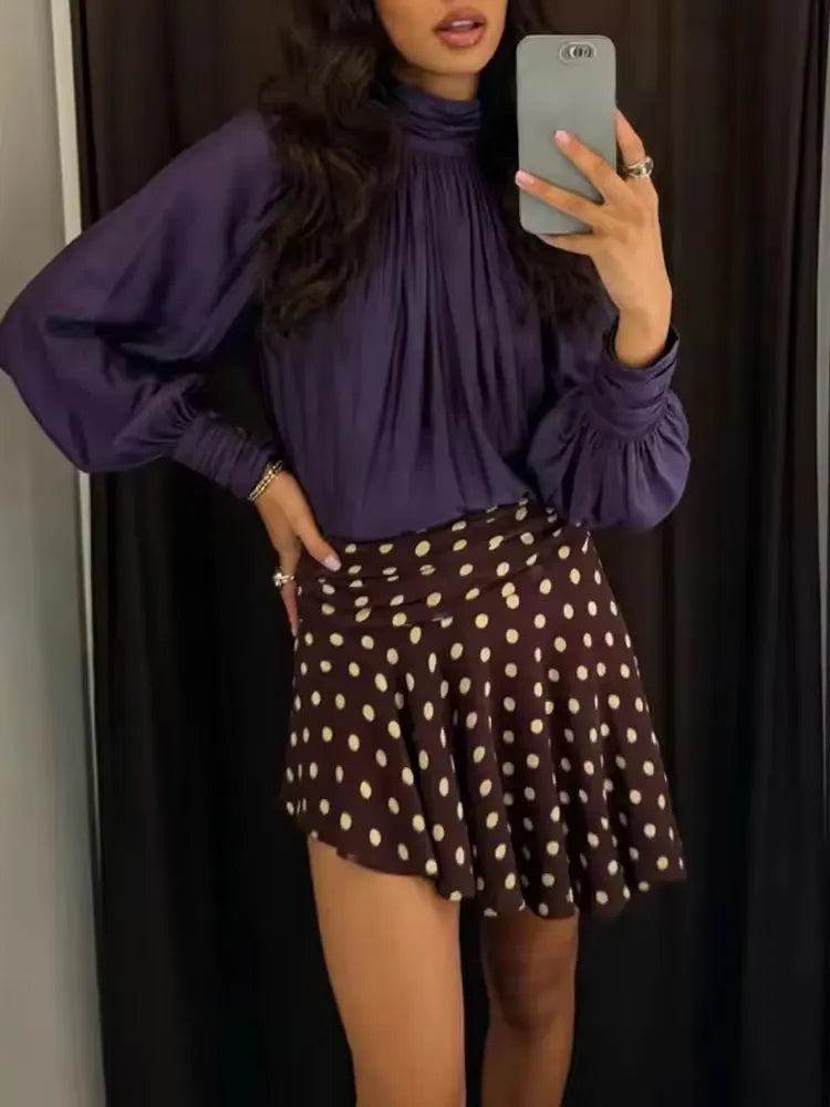 Chic Polka Dot Pleated High Waist Mini Skirt for Women
