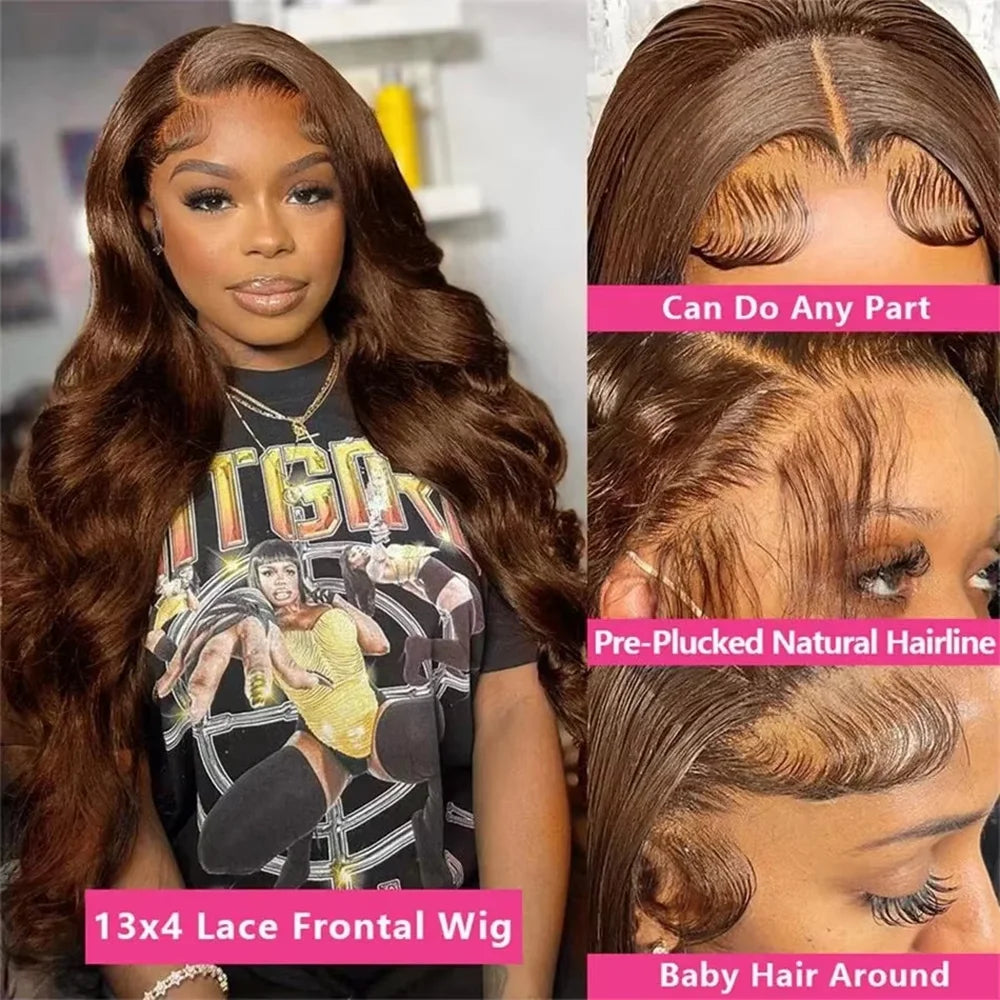 Chocolate Brown Body Wave Lace Front Human Hair Wigs For Women