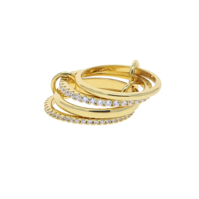 Gold Tone Pink Zircon Stacking Band Rings for Women