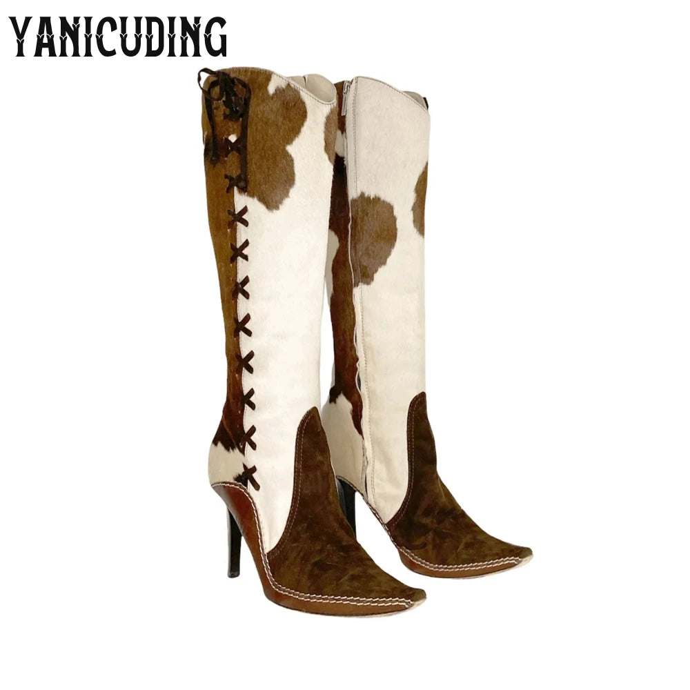 Pointed Toe Western Knee High Stiletto Boots for Women