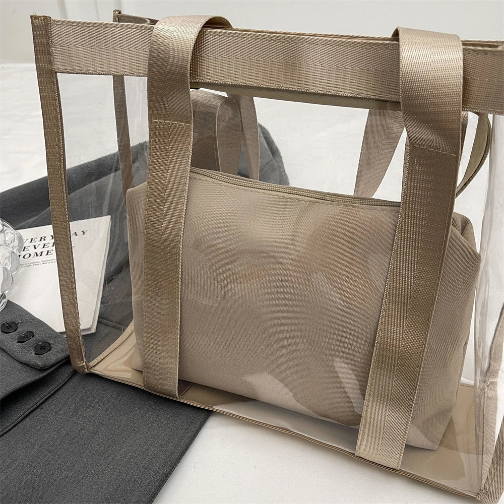 Two In One Transparent PVC Shoulder Bag Set for Women