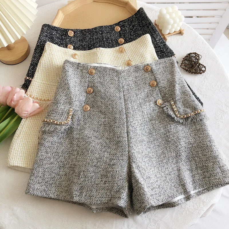 Tweed Double Breasted Tassel Shorts