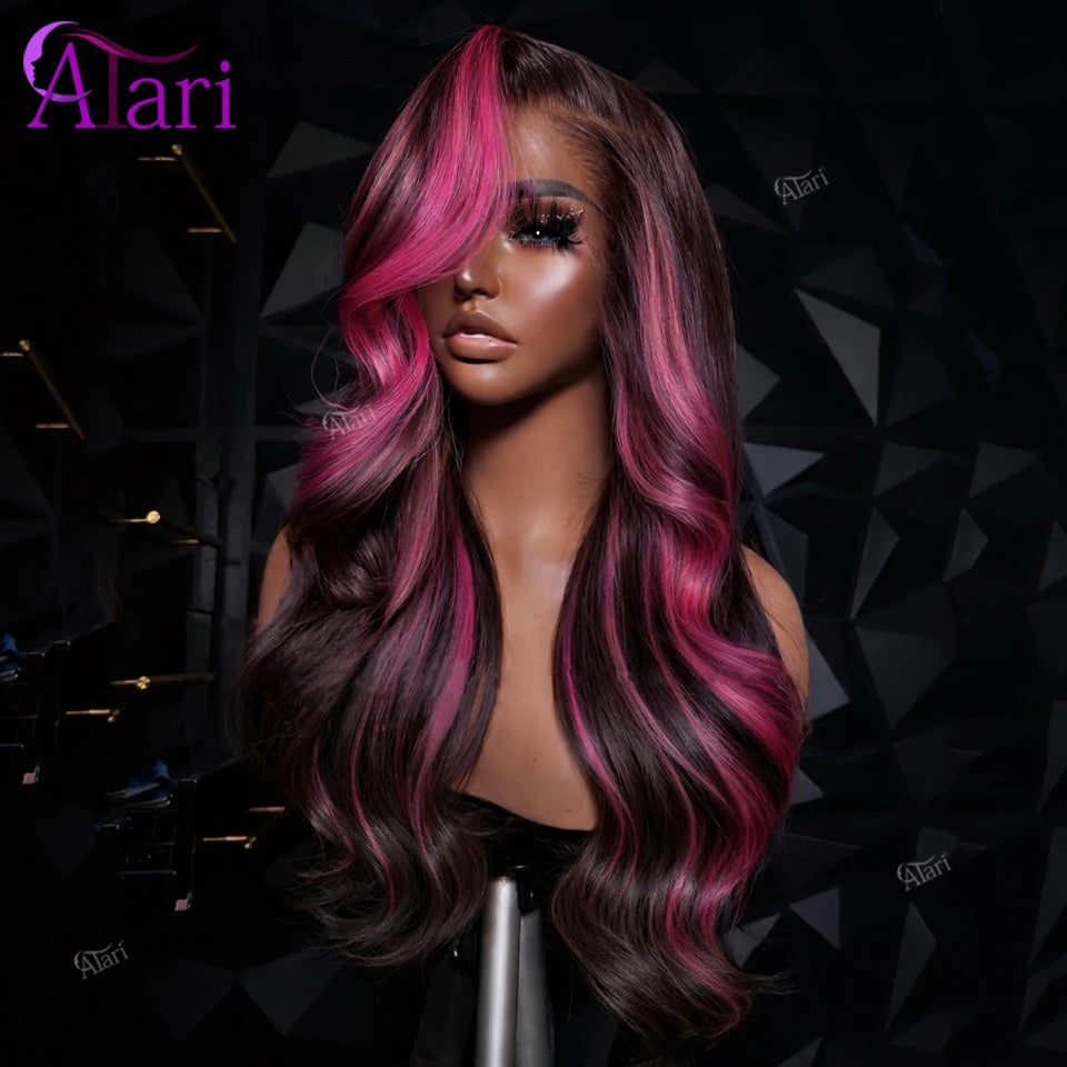 Pink Highlight Body Wave Human Hair Wig