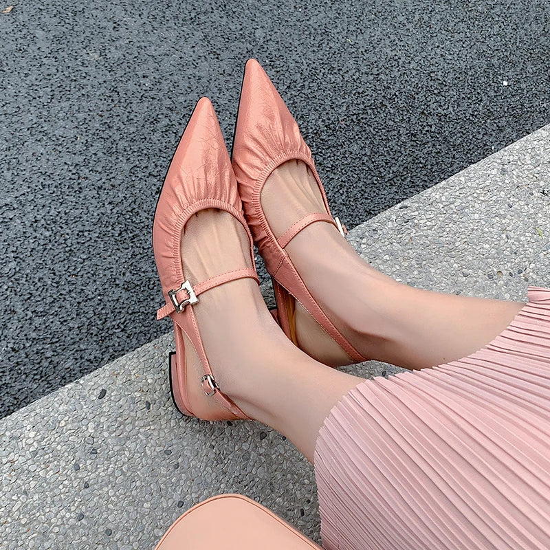 Genuine Leather Pleated Closed Toe Sandals for Women