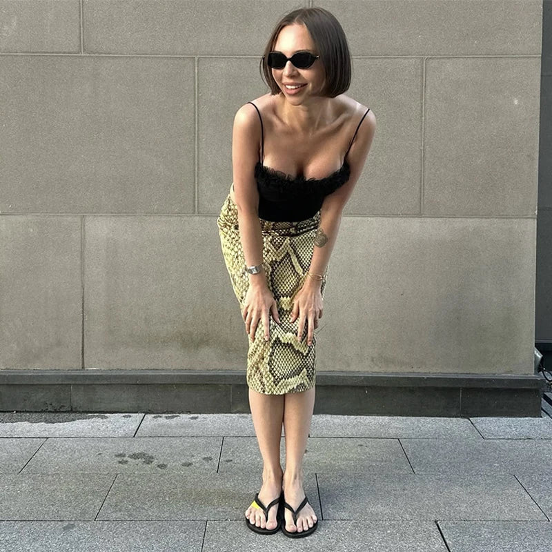 Fashion Ladies Half Skirt Snake Print High Waist Elastic Waist Loose Skirt Light Luxury Dress Versatile Summer Casual Skirts