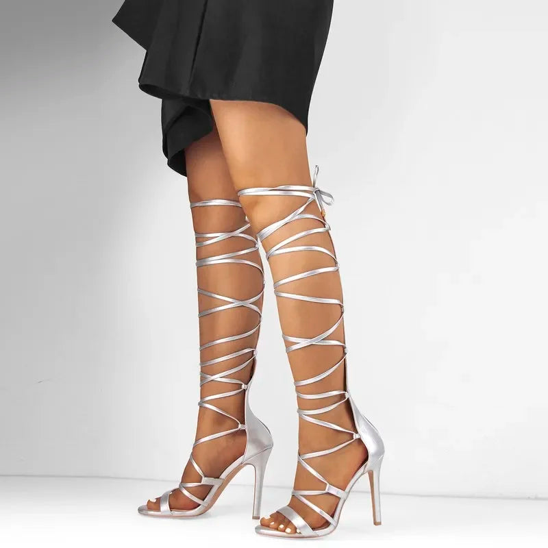 Pink Strappy Crystal Stiletto Heels