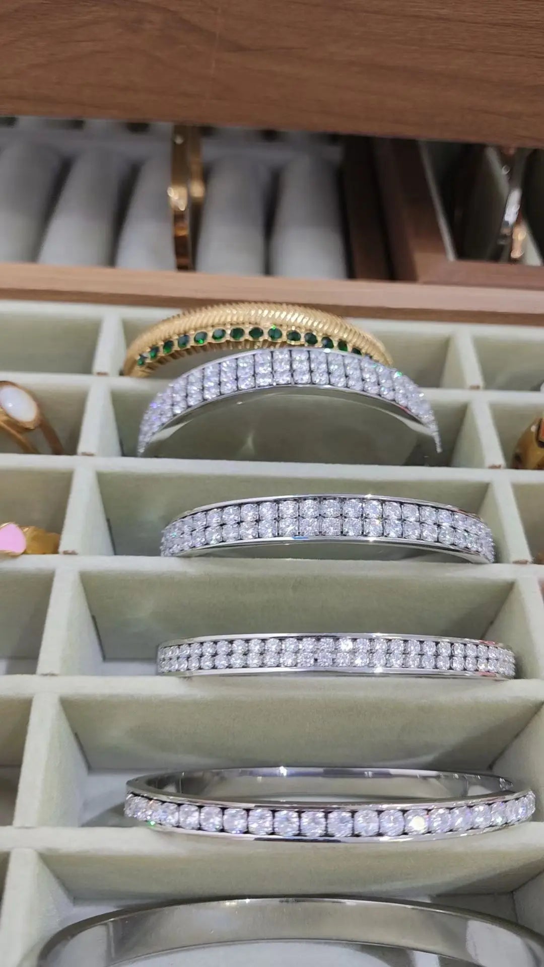 Zircon Half Row Stainless Steel Bangle