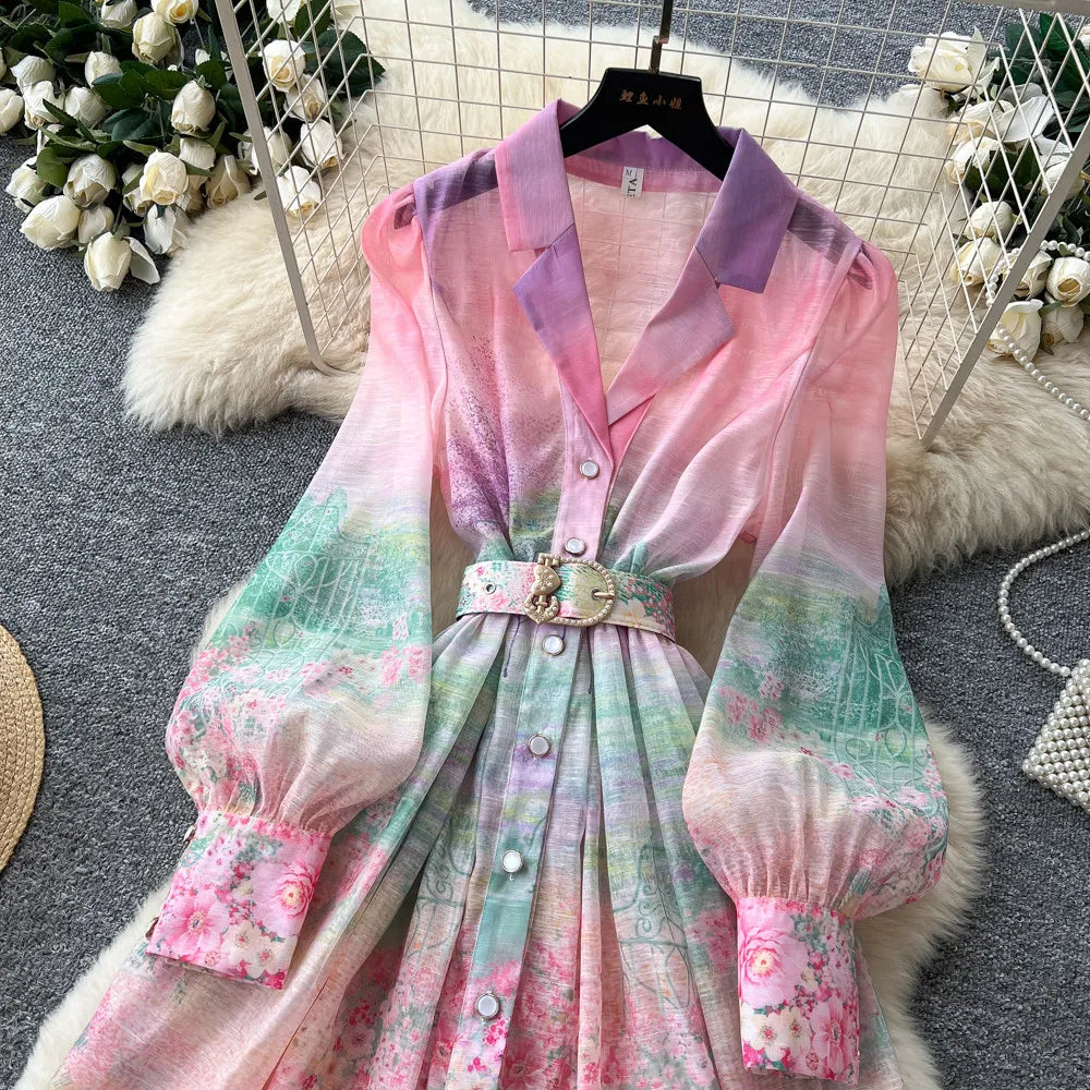 Elegant A Line Midi Dress With Lantern Sleeves for Women