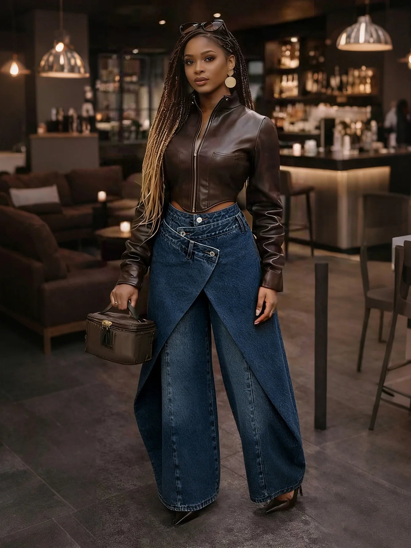 Vintage Washed High Waist Wide Leg Denim Jeans for Women