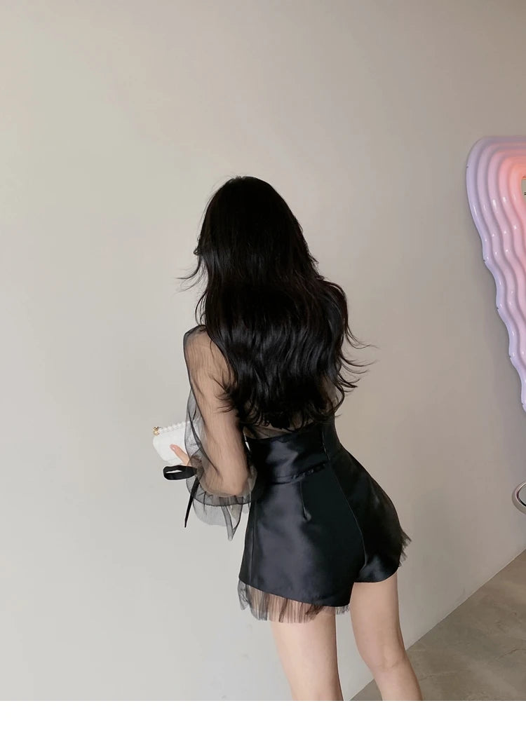 Fashion High-waisted Fluffy Pants 2025 Spring and Summer New Satin Casual Loose Wide-leg Suit Shorts Women's Versatile Shorts