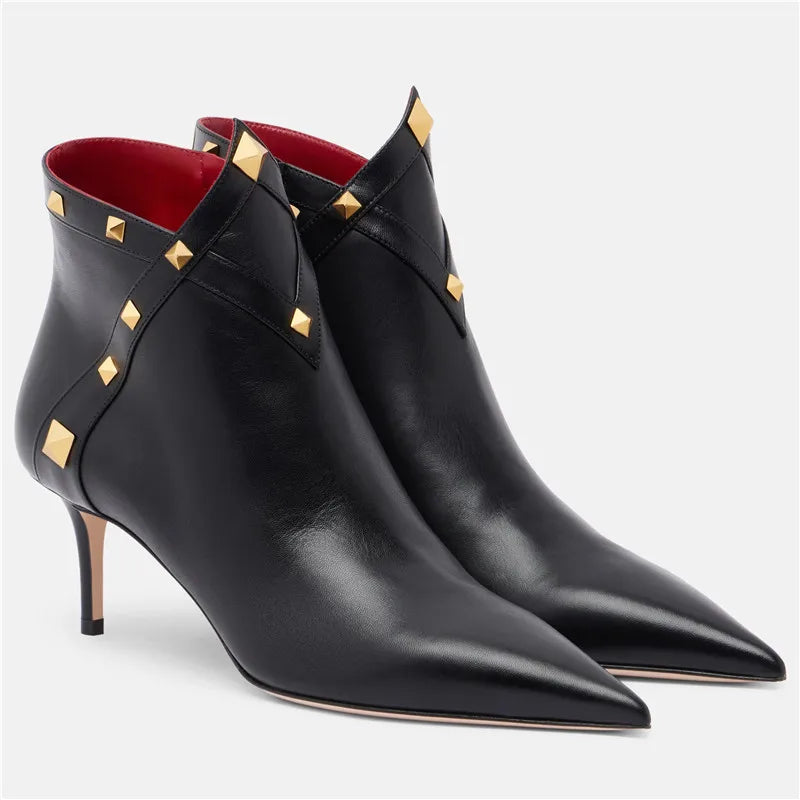 Studded Leather with Gold Rivet Detail Ankle Boots for Women