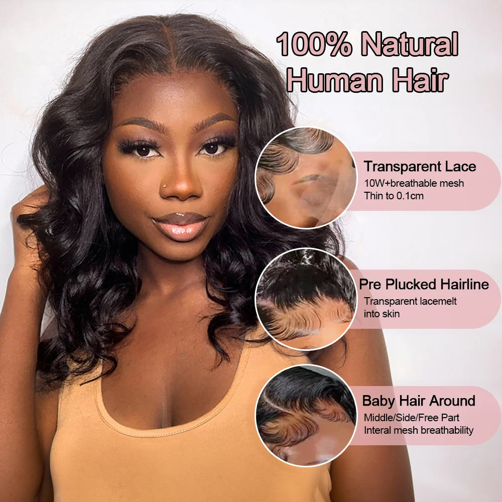 Short Glueless Body Wave Lace Front Bob Wig for Women
