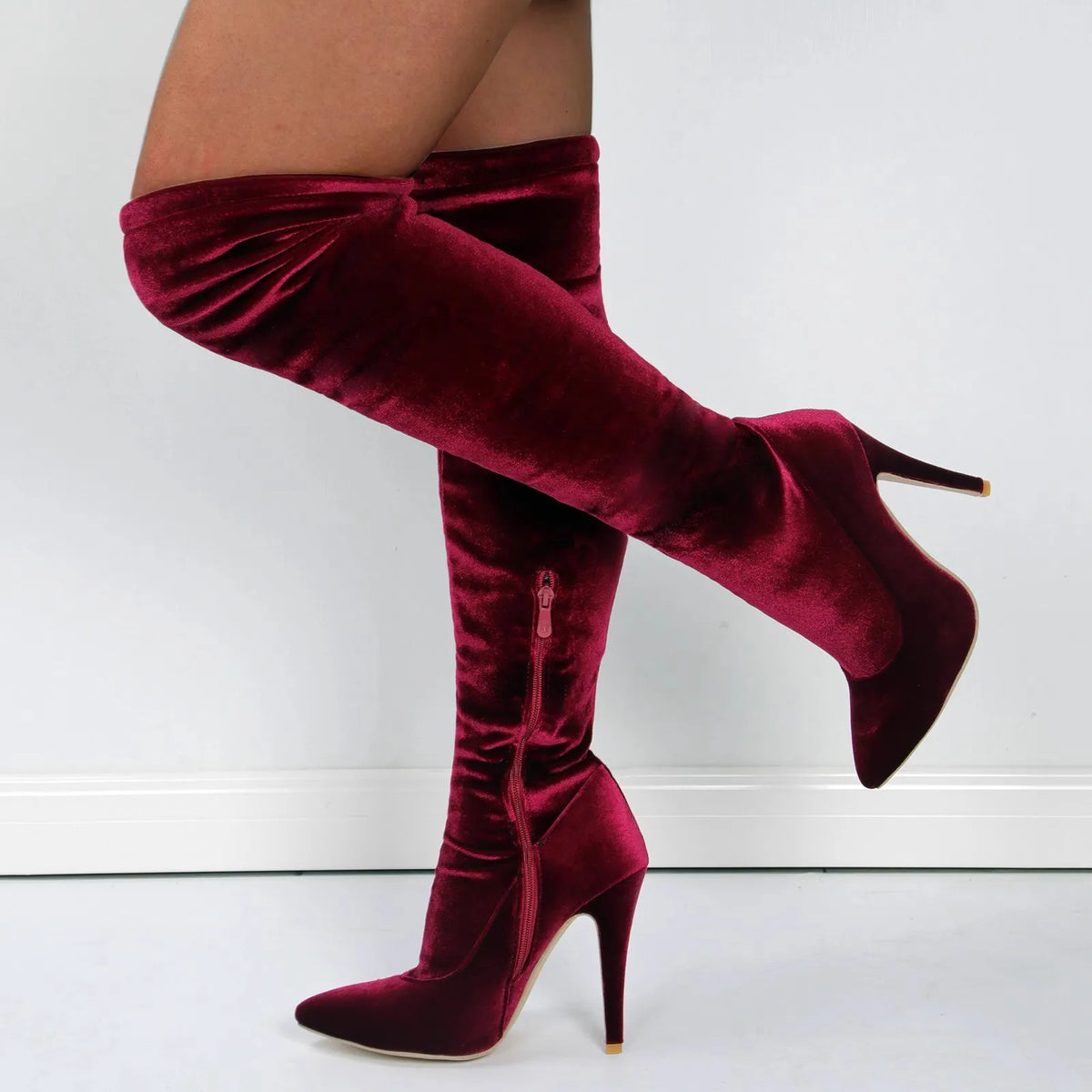 Velvet Pointed Toe Over The Knee Stiletto Boots for Women