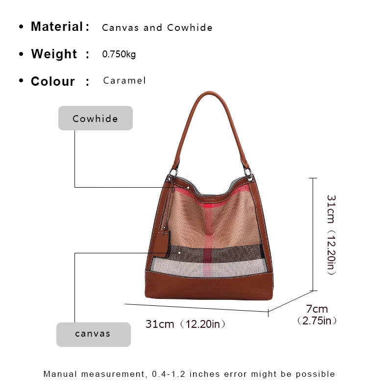 Versatile Large Capacity Plaid Canvas Messenger Bag for Women