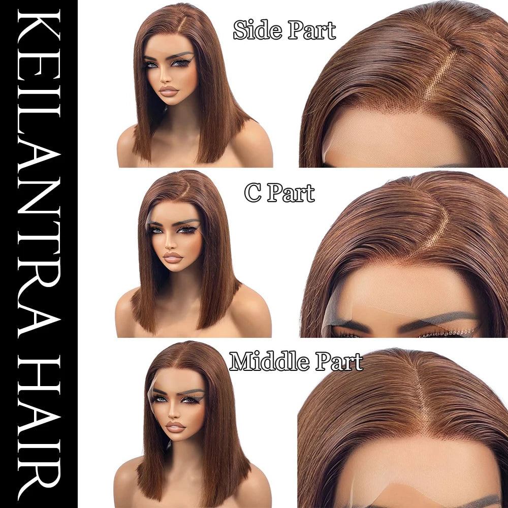 Bob Wigs Human Hair Chocolate Brown 13×4 Lace Front Human Hair Wigs For Women Lightly Bleached Knot 180% Density 100% Human Hair