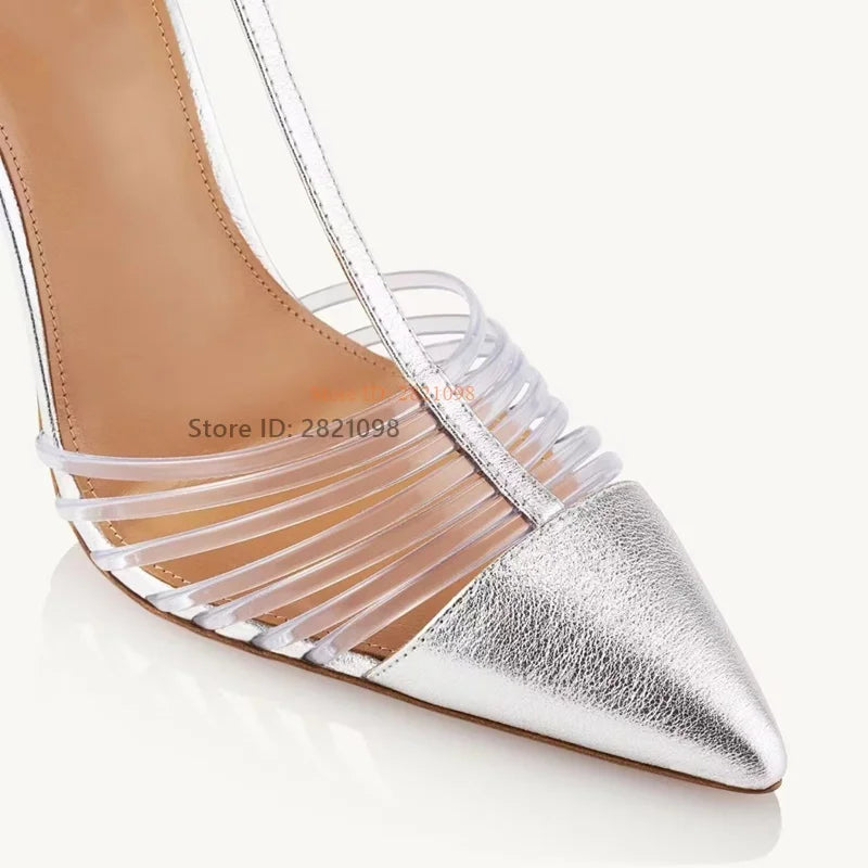 Ankle Wrap Hollow Out Pointed Toe Leather Pumps for Women
