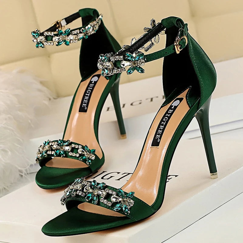 Rhinestone Open Toe Stiletto Heel Sandals for Women