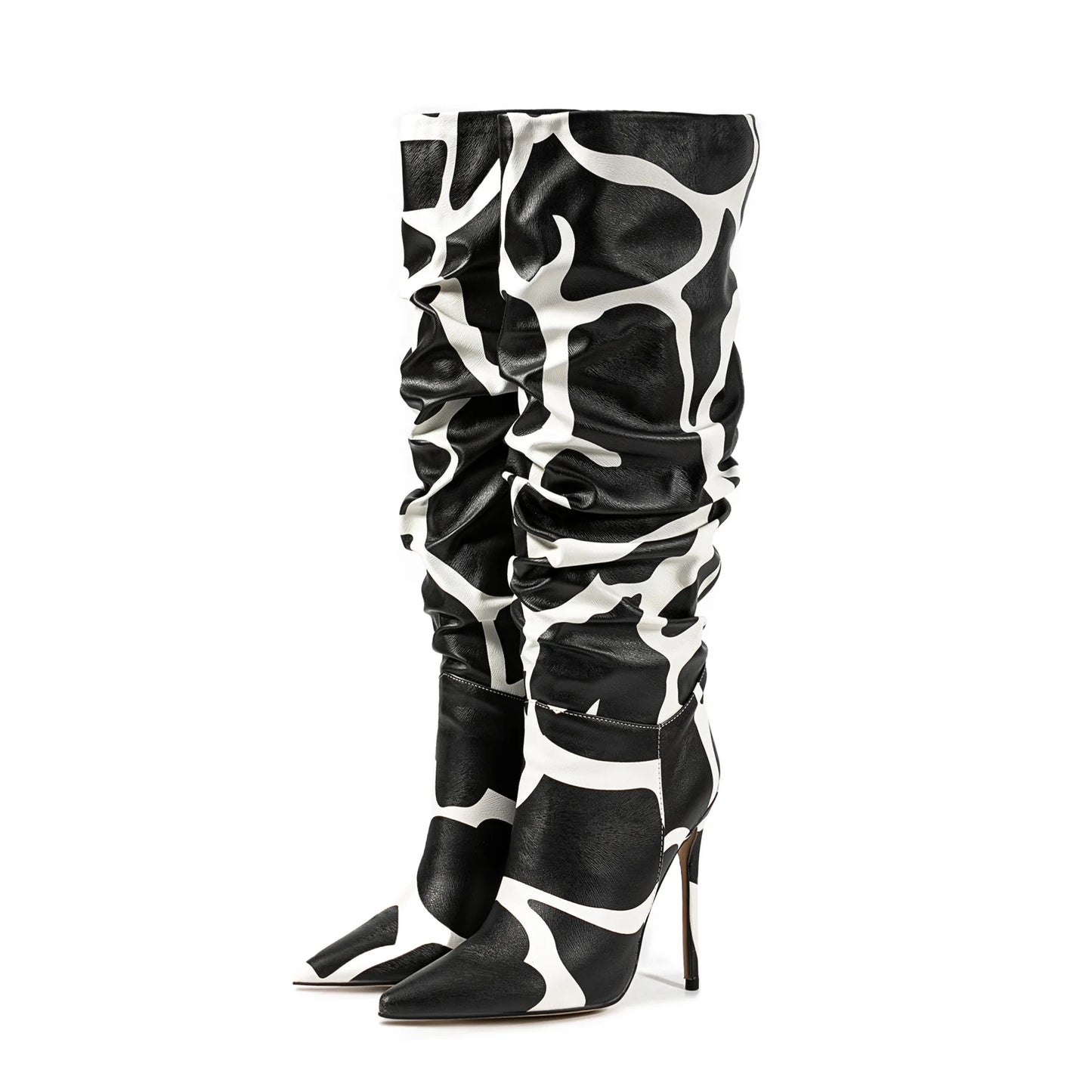 Stylish Zebra Print Pleated Knee-High Boots for Women