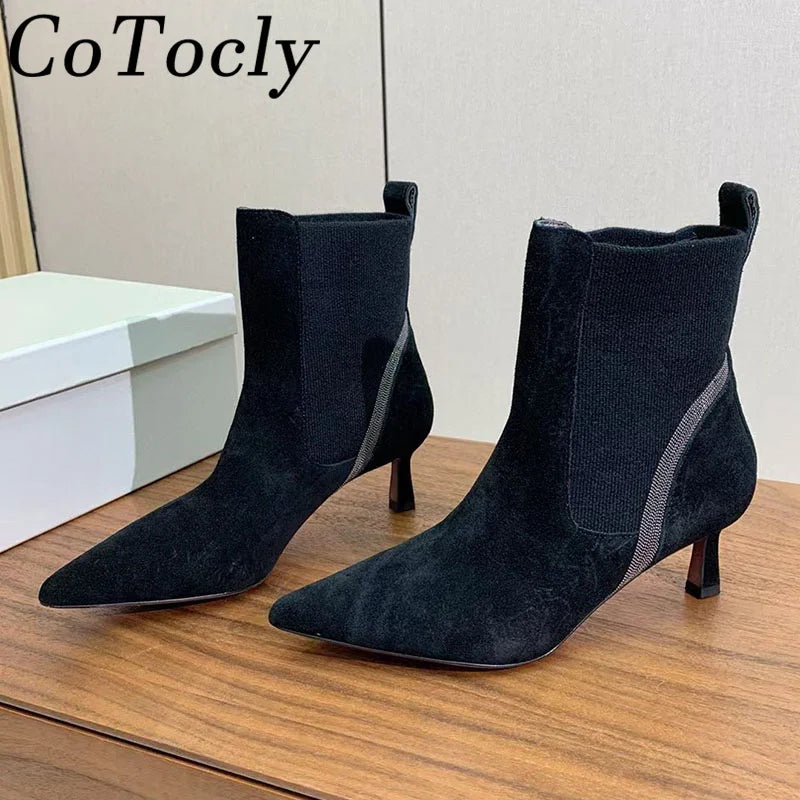Pointed Toe Kitten Heel Suede Ankle Boots For Women