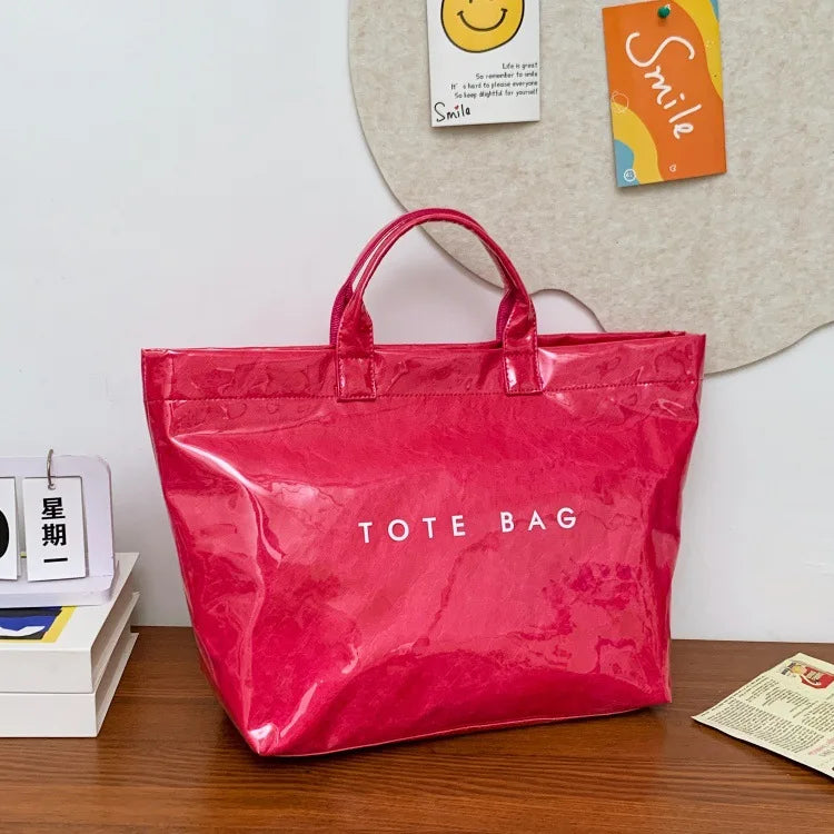 Kraft paper jelly waterproof bag, women's new retro commuting large capacity DuPont paper tote bag