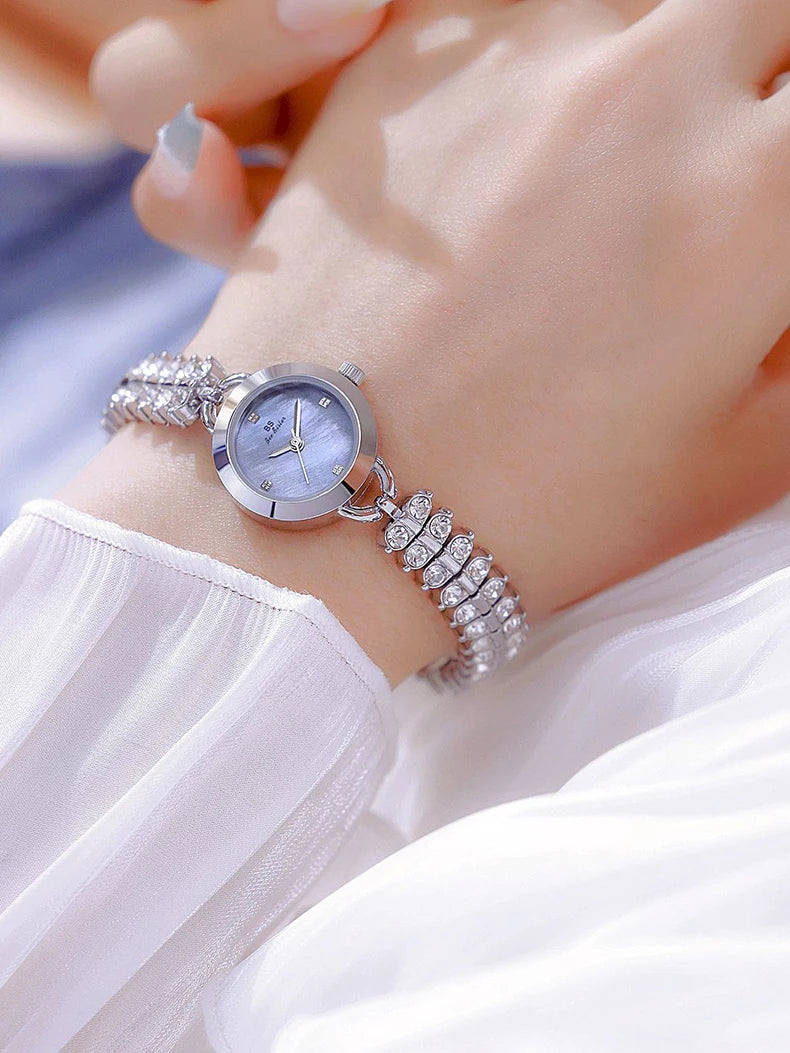 Small Diamond Accent Gold Chain Quartz Watch for Women