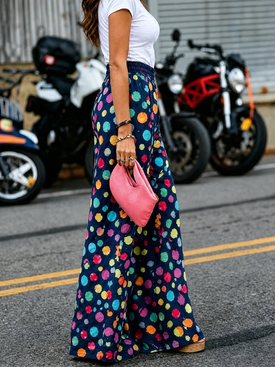 High Waist Polka Dot Wide Leg Palazzo Pants for Women