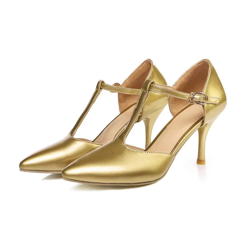 Elegant T Straps Pointed Heels