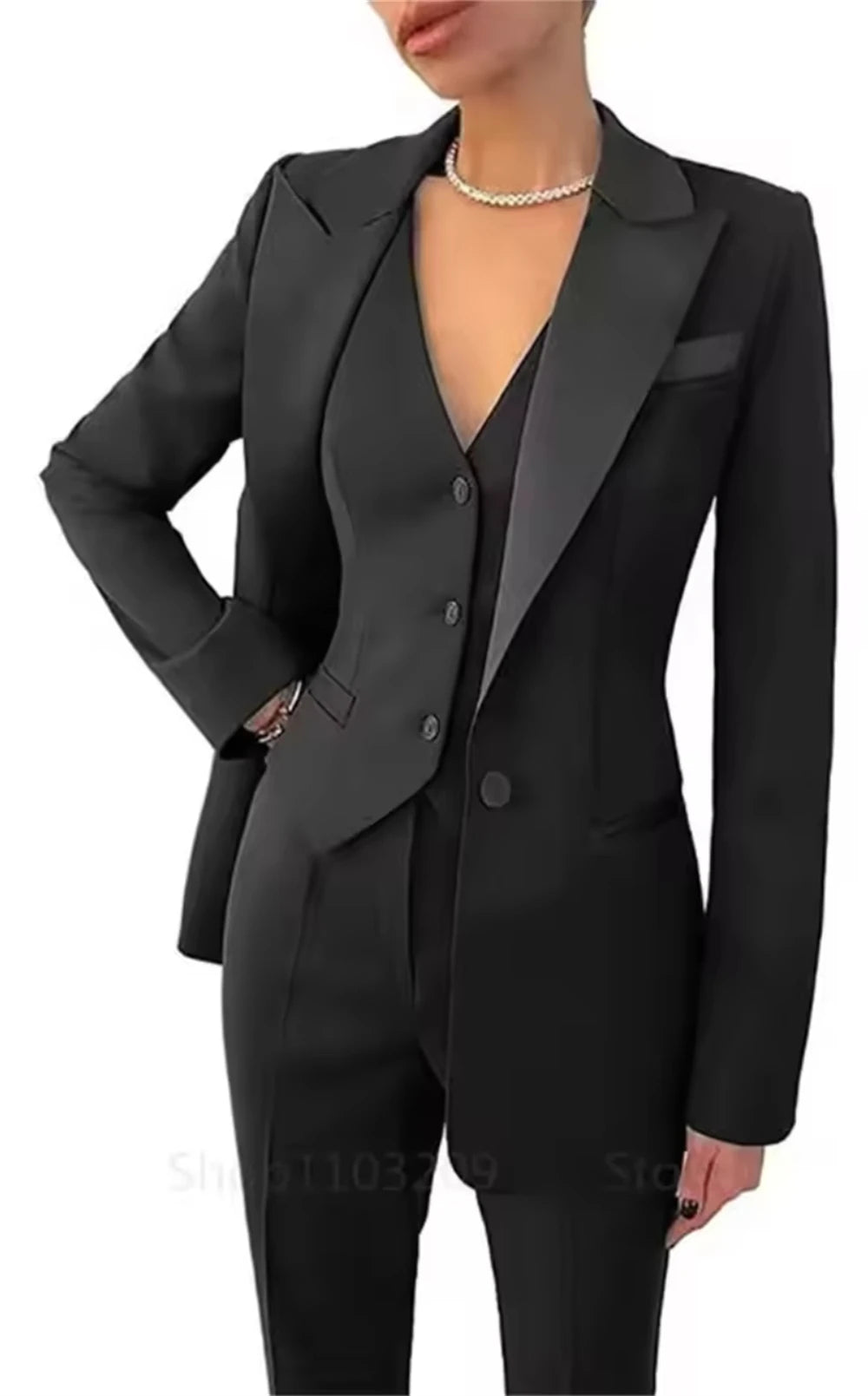 Tailor Made Women's Suit Slim Fit Notch Lapel 3 Pcs Workplace Style Blazer Female Business Work Wear (Jacket+Vest+Pants）