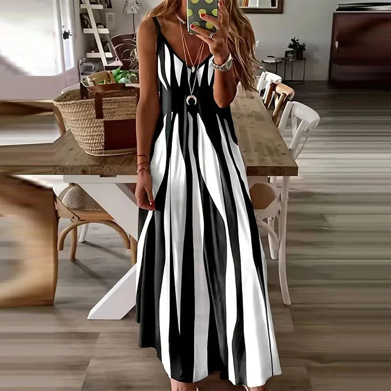 Casual Striped Sleeveless Knit Maxi Dress For Women