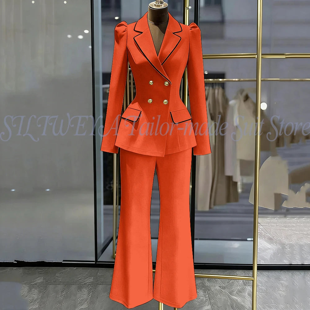 Double Breasted Blazer Set With Side Pockets For Women